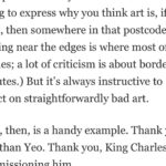 Annabel Crabb Instagram - So much commentary around this week about the King’s new portrait by Jonathan Yeo… this one, by the @washingtonpost’s @sebastian.smee, made me laugh out loud … “unaccountably frightening” 😂😂😂 (swipe for highlights) Smee is the reason I subscribe to the Washington Post - and his Insta feed is a treasure trove of insight into beautiful and surprising works. Personally, I reckon the painting’s colour scheme is an INCREDIBLY bold direction for a subject who once mused aloud upon his longing be a sanitary product. Maybe the whole thing is an epic troll by Big Tampax? Sorry, I made this high art discussion yucky didn’t I. As you were. But give the Smee a follow, ya won’t regret it.