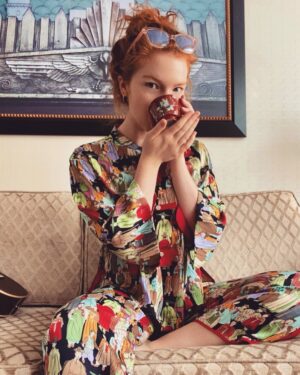 Annalise Basso Instagram - Waking up in PJs from @natoricompany and sipping on @treasuregreentea has turned me into a morning person 🌞✨❤️