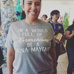 Anne Rice Instagram - Anne was thrilled to see this T-shirt for the first time today. Unfortunately, we were so busy laughing and taking pictures we forgot to get this reader’s name. If you know her, ask her to get in touch with us. But in the meantime #beamonamayfair. #annerice #livesofthemayfairwitches #RamsesTheDamned #palmsprings #justfabulous #authorsofinstagram #writersofinstagram #bookstagram