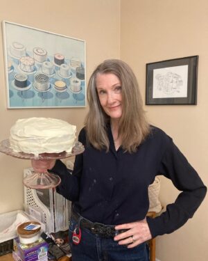 Annette O'Toole Instagram - Made my favorite birthday cake and have the powdered sugar all over me to prove it. Red Velvet. Gluten free. Thanks everyone for your sweet birthday wishes.
