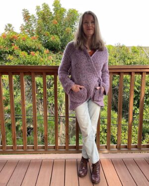 Annette O'Toole Instagram - My daughter Nell crocheted this cardigan for me for Christmas. I love it.