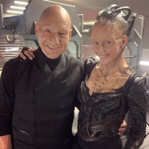 Annie Wersching Instagram - You will never see these two smiling together like this. I can promise you that. An honor and a privilege to work with @sirpatstew 🙌🏻 
💫 
The first episode of Star Trek Picard season 2 is now streaming on @paramountplus! 👑👽🤖 #BorgQueen #Picard #startrekpicard