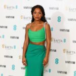 Antonia Thomas Instagram - Thank you @vanityfairlondon and @ee for having me to the #eerisingstar #EEBafta party. 💫✨💚💚💚 Styling @hollyevawhite Look @azziandosta Shoes @aquazzura Clutch @tylerellisofficial Earrings @886royalmint Make up @francescabrazzo Braids @momoshair