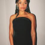 Antonia Thomas Instagram - @britishgq 🖤 Styled by @hollyevawhite assisted by @eointhomashiggins Dress: @theownstudio Jewels: @bulgari Make up @lydiawarhurstmakeup Hair @momoshair