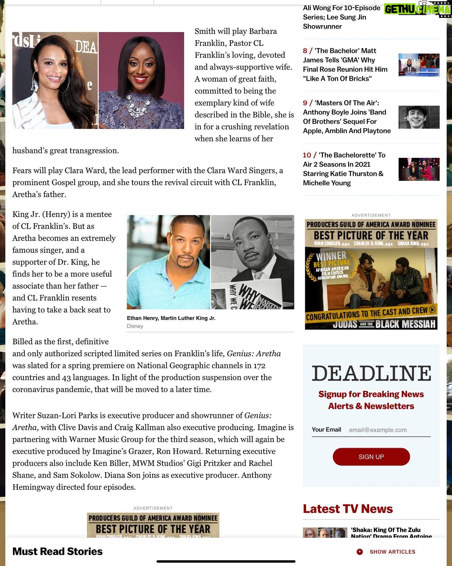 Antonique Smith - 4.8K Likes - SURPRISE! š I have the HONOR of playing the Queen Aretha Franklin's mother, Barbara Franklin in the amazing limited series Genius: Aretha!!!! āŗļø Y'all know Aretha was one of my main influences so I'm so excited to be a part of her great legacy!!!! The show will begin airing THIS SUNDAY, March 21st. 2 episodes a night for 4 nights straight on Nat Geo. It also goes to Hulu the next day!! I promise you, you DO NOT want to miss this!!!!! You'll see incredible performances and learn about everything The Queen had to overcome to be the greatest!! And I get to show the world how much Aretha's mother meant to her!!! ā¤ļøā¤ļøā¤ļø Starring Cynthia Erivo as Aretha and my bro Courtney B Vance as her father CL Franklin. Spread the word! š #GeniusAretha #arethafranklin #goat