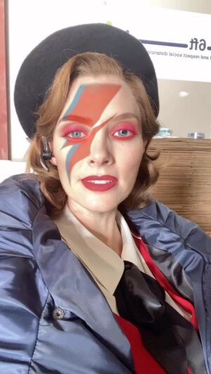 April Bowlby Instagram - A little Bowie play behind the scenes of @dcdoompatrol 

Yeah, yeah @dianexguerrero and I are singing to a different song that was playing in the warehouse.  Also featured @matthew.zuk 💜⚡️