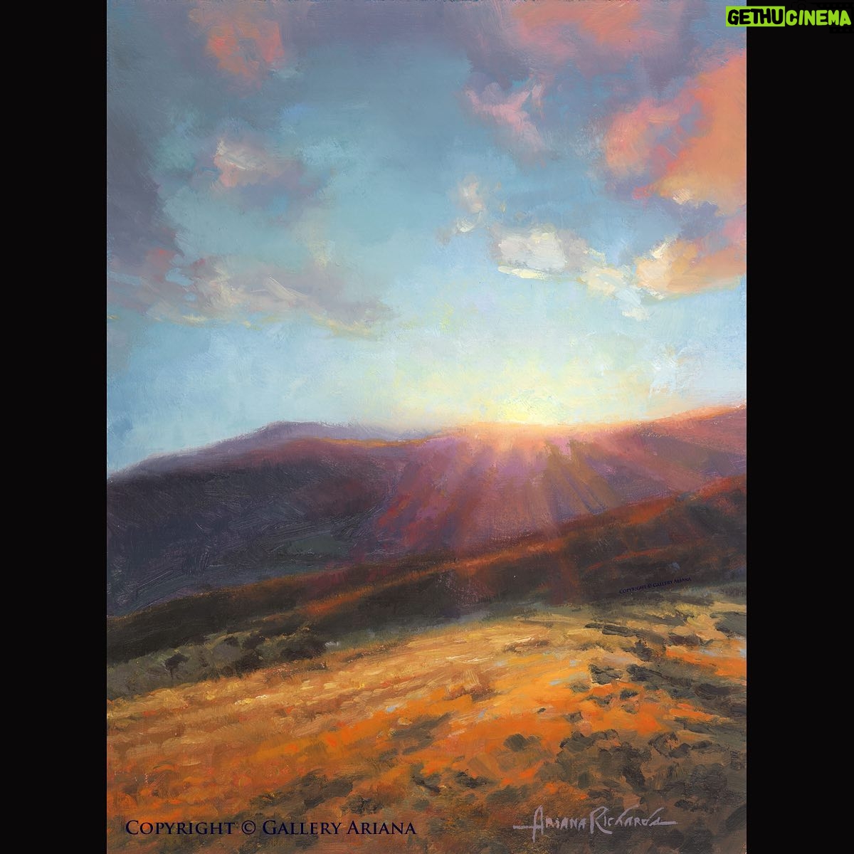 Ariana Richards - 3K Likes - "Sunrise" - I've always liked that quiet time of day when the sunbeams are just beginning to peek over the horizon.
- Love, Ariana.
#saturdaysketches
#artwithariana
#galleryariana
#oilpainting
#artist