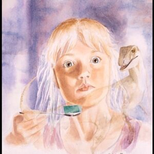 Ariana Richards Instagram - My very first self-portrait was a watercolor I painted not long after #JurassicPark called “Raptor Vision.” Talk about a trip down memory lane--looking at it now takes me right back to filming the ‘jello scene.’ It's something I’ll never forget. #RaptorVisionArt