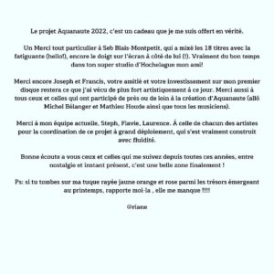 Ariane Moffatt Instagram - 20 ans !!! L'album Aquanaute 2022 est disponible partout mes précieux ! 
Mille merci à mon équipe et celle de tous les fabuleux  artistes qui en ont fait une si douce célébration! 💓🙏🏼🐠