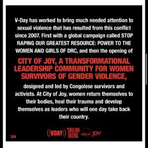 Arsema Thomas Instagram - Viewed simply as pawns in this proxy war, the women of Congo have been one the true pressure points in this conflict. Since 1996, sexual and gender violence in the Eastern DRC has been used to torture and humiliate women and girls and destroy families. Advocates on the ground estimate that over half a million women and girls have been raped since the conflict began. At the intersection of race, colonialism, and gender inequity, the Congolese women lose their humanity in the eyes of the public. And for what? For the coltan in our phones, for the oil in Virunga, for the power of land. (Mind you, DRC was the only former colony that was fully privatized by Léopold…) Please watch City of Joy and donate to this sanctuary in Bukavu in Eastern Congo (link in bio). 
#silentgenocide #vday #cityofjoycongo