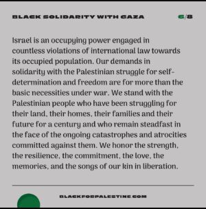 Arsema Thomas Instagram - This moment is a mirror and sets a precedent for how we engage with ideas of liberation and freedom in reality. There is something so frightening about the power of propaganda over our minds and our understanding of the world and our empathy. Everything is too malleable not to fucking change it. 
Thanks @maazamengiste for sending this along.
@blackforpalestine your mere existence in this intersection will cause a shift as solidarity becomes the name of the game. While people lose their lives in Gaza and the West Bank and East Jerusalem, losing their identities, families, and sanity, the rest of us will speak out, cause disturbances, and be exposed for fighting for what is right. It’s the least we can do. #ceasefire #B4P 
Sign the petition!