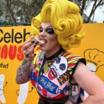 Art Simone Instagram - CELEBRITY SAUSAGE for @melbfoodandwine festival 🖤 In one of the campest moments of my career, I had the pleasure of popping by @fed.square yesterday to sample my namesake sausage! The Art Simone is still available today amongst all the creative creations by my fellow celebs, head on down grab a snag 😍