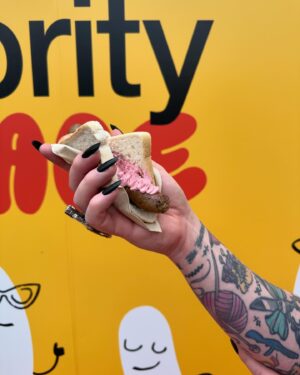 Art Simone Instagram - CELEBRITY SAUSAGE for @melbfoodandwine festival 🖤 

In one of the campest moments of my career, I had the pleasure of popping by @fed.square yesterday to sample my namesake sausage! The Art Simone is still available today amongst all the creative creations by my fellow celebs, head on down grab a snag 😍