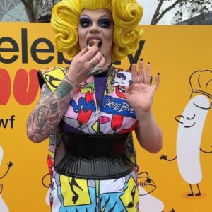 Art Simone Instagram - CELEBRITY SAUSAGE for @melbfoodandwine festival 🖤 

In one of the campest moments of my career, I had the pleasure of popping by @fed.square yesterday to sample my namesake sausage! The Art Simone is still available today amongst all the creative creations by my fellow celebs, head on down grab a snag 😍