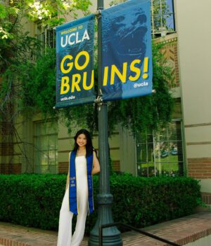 Ashley Liao Instagram - graduated from my dream university last december 💙💛 #GoBruins 

photographer: @alllywei 
white dress: @forloveandlemons 
qipao: hand made by my grandmother for my moms wedding reception ❤️
white pant suit: @aritzia