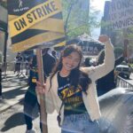 Ashley Liao Instagram – new york and los angeles picket!!! #SAGAftraStrike #SAGAftraStrong #UnionStrong
