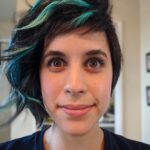 Ashly Burch Instagram - This is what Rachel's hair almost looked like for @mythicquest. If you can believe it, it's actually a wig! I chopped all my hair off before we started filming the second season, so the amazing @abbyroll fashioned this with nothing but grit and ingenuity (and hair). I love that we ended up going with my natural hair, but I still really dig this blue 😍