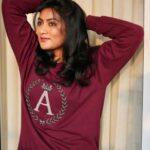 Ashmitha Instagram - Cosy winter evenings in a sweatshirt fit for a queen 👸🏻 Wearing my “A” initial customized sweatshirt from @crystazine.studio Go get your queen feels from @crystazine.studio #best #blessed #happy #day #oott #smile #fresh #ashtrixx #telugu #teluguactress #influencer #love #pretty #cute #limegreen #white #lustre #crystal #maroon #sweatshirt #winter #customisedtshirts
