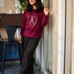 Ashmitha Instagram - Cosy winter evenings in a sweatshirt fit for a queen 👸🏻 Wearing my “A” initial customized sweatshirt from @crystazine.studio Go get your queen feels from @crystazine.studio #best #blessed #happy #day #oott #smile #fresh #ashtrixx #telugu #teluguactress #influencer #love #pretty #cute #limegreen #white #lustre #crystal #maroon #sweatshirt #winter #customisedtshirts
