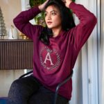 Ashmitha Instagram - Cosy winter evenings in a sweatshirt fit for a queen 👸🏻 Wearing my “A” initial customized sweatshirt from @crystazine.studio Go get your queen feels from @crystazine.studio #best #blessed #happy #day #oott #smile #fresh #ashtrixx #telugu #teluguactress #influencer #love #pretty #cute #limegreen #white #lustre #crystal #maroon #sweatshirt #winter #customisedtshirts