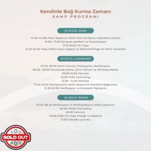 Aslı Aybars Instagram - ‘Kendinle Bağ Kurma Zamanı’ kampına gösterdiğiniz için ilgi için çok teşekkürler. Bir sonraki kampın olmasını istediğiniz yer önerilerini paylaşırsanız sevinirim. 

Bir sonraki kampta görüşmek üzere 🧘🏻‍♀️ 

Sapanca’da yeşillikler içinde yer alan Maui’ninşahane doğası ve habitatında keyifle dinleneceğimiz, güzel yoga salonunda konforlu yoga yapabileceğimiz, çimenlerde nefes ve meditasyon yapma imkânı bulacağımız bir kamp yapacak ve yeni kişilerle tanışıp bu alanı paylaşacak olmanın heyecan ve merakı içindeyim. 

Dilerim ki kamp sonrasında kendinizle bağ kurmuş, yenilenmiş ve enerji dolu hissedersiniz. Güne farklı meditasyon ve nefes çalışmaları ve bedenimizi uyandırıp hareketlendirdiğimiz yangakışların olduğu pratikle başlayacağız. Her pratik sonrasında kendimizle baş başa kaldığımız journaling zamanlarımız olacak. 

Gün içerisinde bizi bekleyen farkındalık çalışmaları olacak. Akşamları yin yoga pratikleri ile yavaşlamayı, durmayı, gevşemeyi deneyimlerken çeşitli meditasyon ve nefes çalışmaları ile kendimizle bağ kurmayı araştıracağız.

Bu kamp sinir sistemini tanıyıp ihtiyaçlarını anlamak, Doğal nefesin hayatımızda ki önemini öğrenmeyi ve nefesle bağlantı kurmak, Beden farkındalığı yaratmak, Fasya sağlığını desteklemek, Zihinsel ve ruhsal olarak dinlenmek, yenilenmek isteyenlere yöneliktir.

Kamp ile ilgili ayrıntılı bilgi ve rezervasyon için workshopix.com’u ziyaret edebilirsiniz.🙏

🧘🏻‍♂️ Aslı Aybars
🗓 22-24 Eylül
📍 Maui Sapanca
☎️  90 538 059 11 77
📲 workshopix.com

#workshopix #workshop #eğitim #yogakampı #workshopixcom #yoga #farkındalık #meditasyon #kamp #tatil #kendinlebağkur #aslıaybars