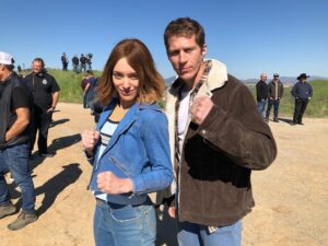 Athena Perample Instagram - Jumped out of a car on @animalkingdomtnt last night 😃 @joe_fidler @calliecroughwell @charliecroughwell 
Such a fun day! Doubling the lovely @leilageorge #animalkingdom #bts