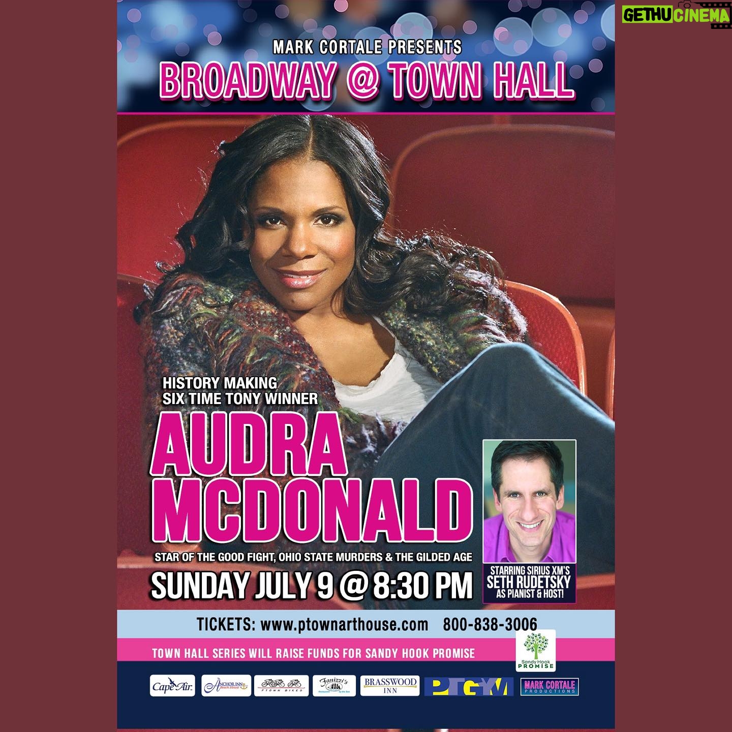 Audra McDonald Instagram - Hey P-Town! So excited to be heading back your way next week! I have no idea what @sethrudetsky will make me chat about or sing. So come to the @ptownarthouse show and we can find out together?! π€·π½ββοΈππΎπ More info at link in bio.