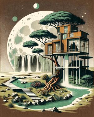 August Kamp Instagram - moon trees, houses - continued illustrative works - got a fav ?