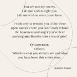 Autumn Reeser Instagram - 🤍 Remember who you are. You are not my enemy. I do not wish to fight you. I do not wish to resist your force. I wish only to remind you of the clear, open waters where you can finally release the heaviness and anger you’ve been carrying and dissolve into a sea of grief. Of surrender. Of love. Which is what you already are and what you have been this entire time. Remember who you are. 🕊️