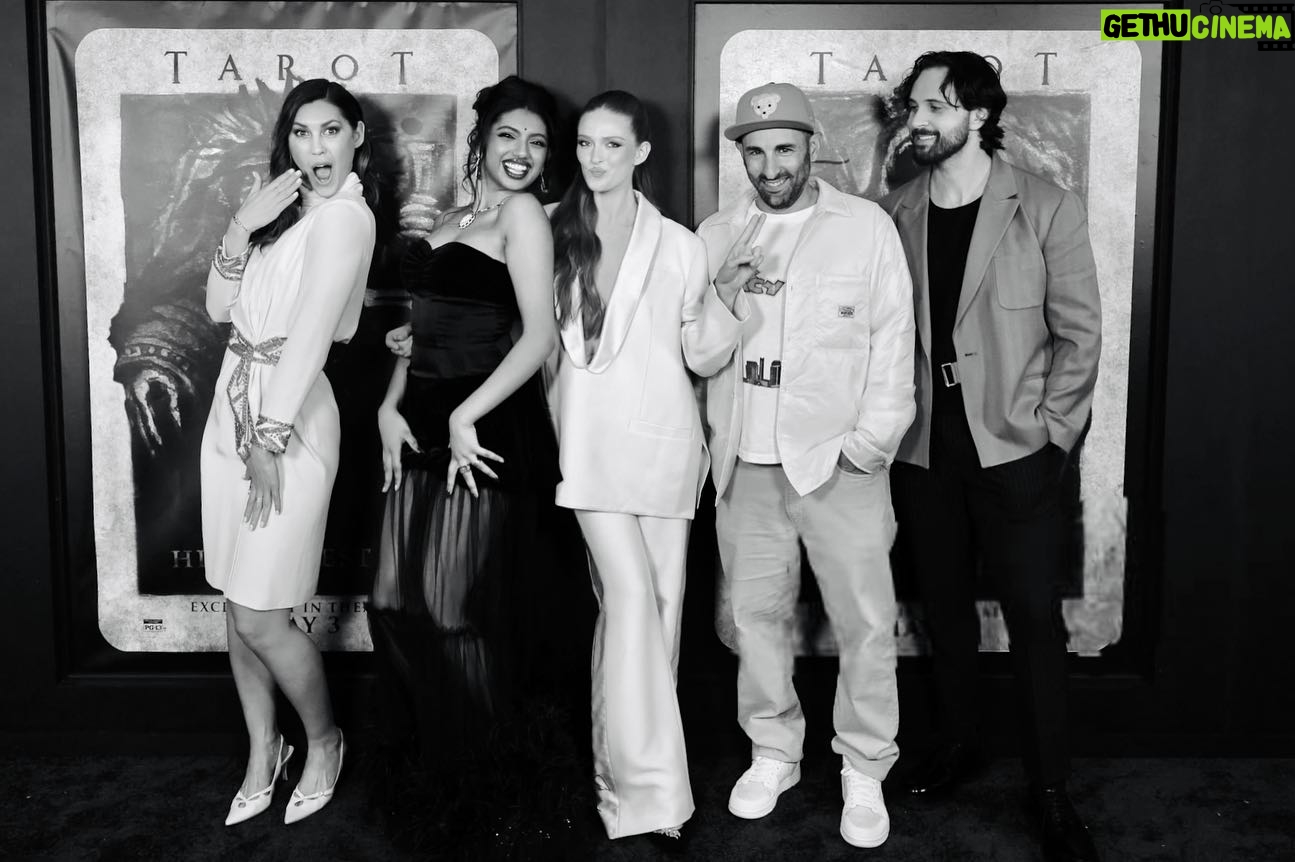Avantika Vandanapu Instagram - TAROT premiere.🧿 it’s in theaters NOW so go watch. 🫦🫦 @sonypictures @tarotmovie take your mom, your situationship, anyone whose hand you can hold, i don’t care. 🖤 this movie was such a labor of love and i really did meet the family of a lifetime on this set. i think we all sort of trauma bonded in serbia while filming TAROT and i do firmly believe this translates on screen in a deeply entertaining way. thank you @sonypictures @scottglassgold @annahalberg @iamspensercohen @mgbitar for making the dreams of this horror movie buff come true. she is so very grateful. 🥹 as always, had the time of my life with my girl @larsenthompson. (we missed you @humberly @_harrietslater @lifeisaloha @adainbradley) don’t be a flop, and get your ticket to TAROT right now. even if you don’t like scary movies! 🖤