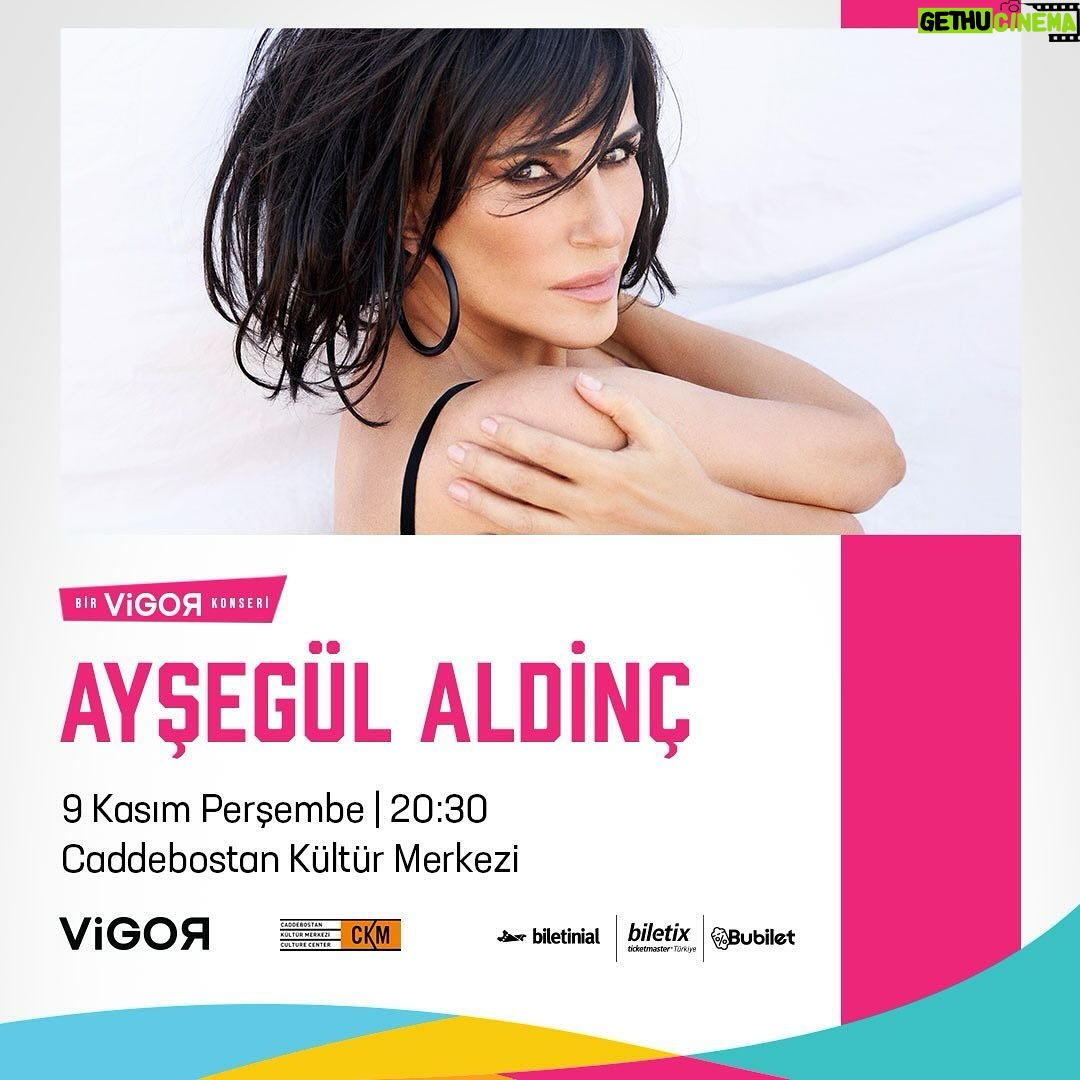 Ayşegül Aldinç Instagram - 9 Kasım Perşembe akşamı saat 20.30’da Caddebostan Kültür Merkezi’nde Ayşegül Aldinç konseriyle buluşuyoruz! 🎉🎵 Unutulmaz şarkılarıyla geceye renk katacak olan Ayşegül Aldinç ile harika bir müzik deneyimi yaşayacağız. Siz de bu konserde bizimle birlikte olun, muhteşem anıları birlikte yaratalım! 🎤✨ 📅 Tarih: 9 Kasım Perşembe 🕣 Saat: 20.30 📍 Yer: Caddebostan Kültür Merkezi 🎫 Biletler: Biletix, Bubilet, Biletinial Kaçırılmayacak bir gece sizi bekliyor, görüşmek üzere! 🎶🤩