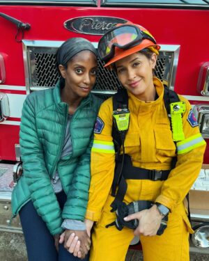 Azie Tesfai Instagram - I took almost two years off from taking any acting jobs to focus on some incredible writing and development projects (exciting updates on that soon!;)), but when @tessasimages and @jainaleeortiz call and ask you to join the cast of #station19 you say YES. One of the best and most fun experiences working with friends. Hope you guys enjoyed the episode last night, next week’s episode gets even more INSANE. Loved these humans and this experience. 🥰
Also the last two photos were Jaina and I meeting on a show called Rosewood 9 years ago, she’s one of my closest gfs now so we had to recreate the photo once back at work together again🙌🏾💛