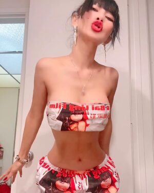 Bai Ling Instagram - Do you like the song? Am I a #trendsetter ? Can you figured it out what’s the pictures printed on my pants and bra? Haha this is how I looked on Valentine’s Day. Keep reading.

10 pics which one do you like? 
So excited New #fashion #dropped on #valentines day in my #bailinghollywoodshop , click the link in my bio to get them. @bailinghollywoodpopularshop @quarantineromancee 

Did you figure it out what’s the prints on my pants and top? Zoom in you can read them. Those photos are the example looks of me #modeling my new design for you, an #amazing #fashionist #pants and a cabana I am wearing it as a high #fashion #bra , looking and feeling so cool, comfortable and fabulous, how do you like it? It’s unisex, size from small to xxxxLarge 😛👍

Ok what’s the print on my pants? Secret revealed: I created these 2 pieces use the poster (I designed) of my #directorialdebut #movie #myquarantineromancewithtoiletpaper  can you find #toiletpaper on it? I am so happy I was able to create something that excites me so much and looking  so fantastically beautiful🤣👏😛💖💋🍾🌹🛍️🐉💃🥰🎞️

Don’t know why I love this song so much #blueberryhill , think it’s very #romantic somehow, do you like it ? What’s your favorite song? By the way where is the blueberry hill? Maybe you can take me there? 

It was #valentines  I dressed up in my #newdesign as a #valentinesgift for myself,🛍️ yes I ordered it from my #fashionshop , but I love it so much, feeling like a child got some new toys , it makes me  feel so happy and proud. I got so many compliments last night . 

I enjoy my creation very much, it comes easy for me, like water flows  with magic, and so much fun for me to wear my own #fashiondesign .

Cookie: Embrace your desires in your passion, do what excites you, then everyday will be a joyful satisfying valentines day, because you are doing what you supposed to do. That’s love, that’s respect , give that to yourself first, and this is how you #manifest #happiness , fallow your passion. 

Love from my fashions hop 💖🥰💃

#bailingmovie #fashionstyle #fashionblogger #bailingfashion #白白靈電影 #白靈時尚 #白靈的小蠻腰 #healthylifestyle