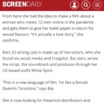 Bai Ling Instagram – Sharing the amazing Huge #news at #afm today on #screendaily @screendaily on my #directorialdebut #film #myquarantineromancewithtoiletpaper #ζεθ‘ηη΄ηιι’ζζ
so happy and excited !!!
Please read the #article you will know my story . It is a #romanticcomedy taking place in #losangeles in todayβs world , a #hilarious #powerful story about our lives , a film that is closest to our lives today and is about what is happening right now in our lives globally. With tremendous #humor , and #profoundness , I told a touching story. Yes in the end i turned myself into Mr. #charliecharlie .
It is the most #inspriational story of our 21 century, It is my love letter to the history of our lives a love letter to all of you.
It is also a #womenempowerment story , a foreigner and immigrant, and an actress turned into director.
I am at the #afm #americanfilmmarket right now , to find my baby a glorious home for you to see my #funny and #profound movie, yes I am super excited and proud .
Cookie: This is how we influence our world by giving love, creating the most #authentic #original powerful story in the #art of #cinema to touch hearts and change lives. Amd mostly to Inspire you to be the #brilliant of who you are.
Love from AFM πππ
#lemeridien #hollywood #creator #bailingmovie #η½ιι»ε½±