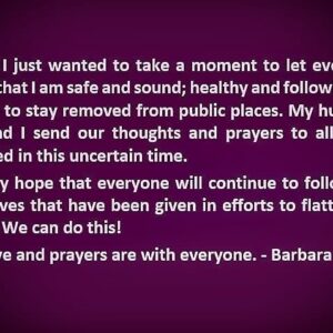 Barbara Eden Instagram - Hello! I just wanted to take a moment to let everyone know that I am safe and sound; healthy and following the advice to stay removed from public places. My husband Jon and I send our thoughts and prayers to all those affected in this uncertain time.
.
.
It is my hope that everyone will continue to follow the directives that have been given in efforts to flatten the curve. We can do this!
.
.
My love and prayers are with everyone. - Barbara
.
.
.
 #coronavirus
#covid_19
#flattenthecurve #staystrong #stayhome #socialdistancing #mylove