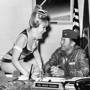 Barbara Eden Instagram - I just heard the news that retired Brigadier General Chuck Yeager has passed away at 97. I had the thrilling honor of first meeting him back in 1965 when we were promoting "I Dream of Jeannie." Chuck was the first man to fly faster than the speed of sound at 700 miles per hour on Oct. 14, 1947! Without a doubt he launched the Space Age. I last saw General Yeager at his 93rd Birthday when my husband Jon and I were honored to be among those who joined him for the celebration. My deepest condolences to his wife Victoria and his entire family in this time of his passing. Chuck lived a long and accomplished life doing what he loved and has left his mark in the annals of American history which shall never be forgotten. Godspeed Chuck, I'm sure you made it up to heaven in record time! -Barbara Eden  #chuckyeager