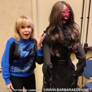 Barbara Eden Instagram - I didn't even know this was a costume until she turned around! She's dressed as Madison and her parasitic twin Gabriel from the horror film "Malignant." I couldn't help but think, goodness, and Jeannie thought SHE had a rough time with HER twin sister Jeannie! So many creative costumes this past weekend! -B #daysofthedeadatlanta #barbaraeden  #malignantmovie #horror