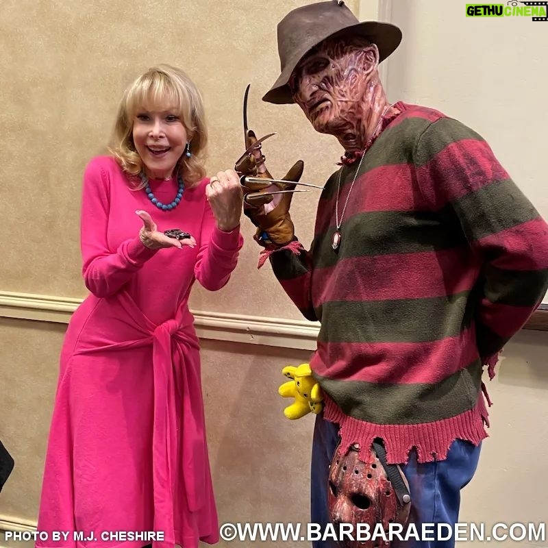 Barbara Eden - 6.2K Likes - This past weekend I attended the Days of the Dead horror convention in Atlanta. My GOODNESS we met SO MANY people in so many costumes! I will be sharing so many photos over the coming weeks.
To start off, here I am with... dare I say, a "delightful" fan who stopped by while dressed as Freddy Krueger from "A Nightmare on Elm Street!"
There are more with Freddy coming but for now this should prove that "Jeannie" isn't afraid of anything! tee-hee! -B
#idreamofjeannie #daysofthedeadatlanta #freddykrueger #barbaraeden