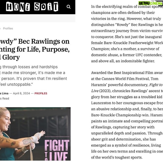 Bec Rawlings Instagram - π Dive into this article by Honi Soit featuring an exclusive interview with Bec Rawlings βRowdy,β the star of Fight To Live. Link below π https://honisoit.com/2024/04/rowdy-bec-rawlings-on-fighting-for-life-purpose-and-glory/ π©π½βπ»Β @oliviasromano #divein #honi #soit #exclusive #interview #becrawlings #rowdy #fighttolive