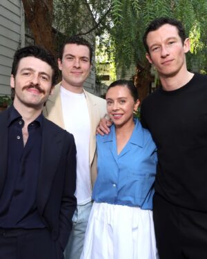 Bel Powley Instagram - LA for a hot sec for Masters Of The Air press with the lads ✈️ s/o my EXHILARATING co star @anthonyboyle 🤘🏼

Thank you @miumiu @chercoulter for the lewk!! And @kirinstagram @richardmarin 🥰

@appletv #mastersoftheair 💙