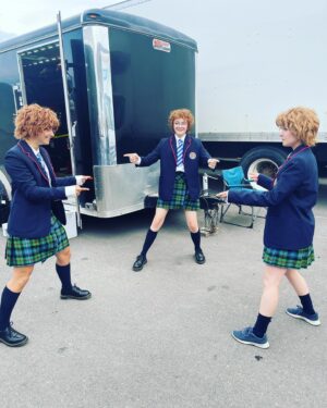 Bella Higginbotham Instagram - Behind the scenes of THAT episode = three Nadines, green screens, fake blood, and other fun stuff!!! #chucky #nadinechucky #nadine @syfy @usa_network @chuckyisreal