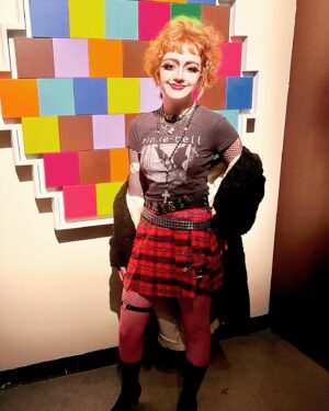 Bella Higginbotham Instagram - 80s trad goth for the 80s Mixtape Winter Concert @thetheaterbug (makeup   styling by me lol)