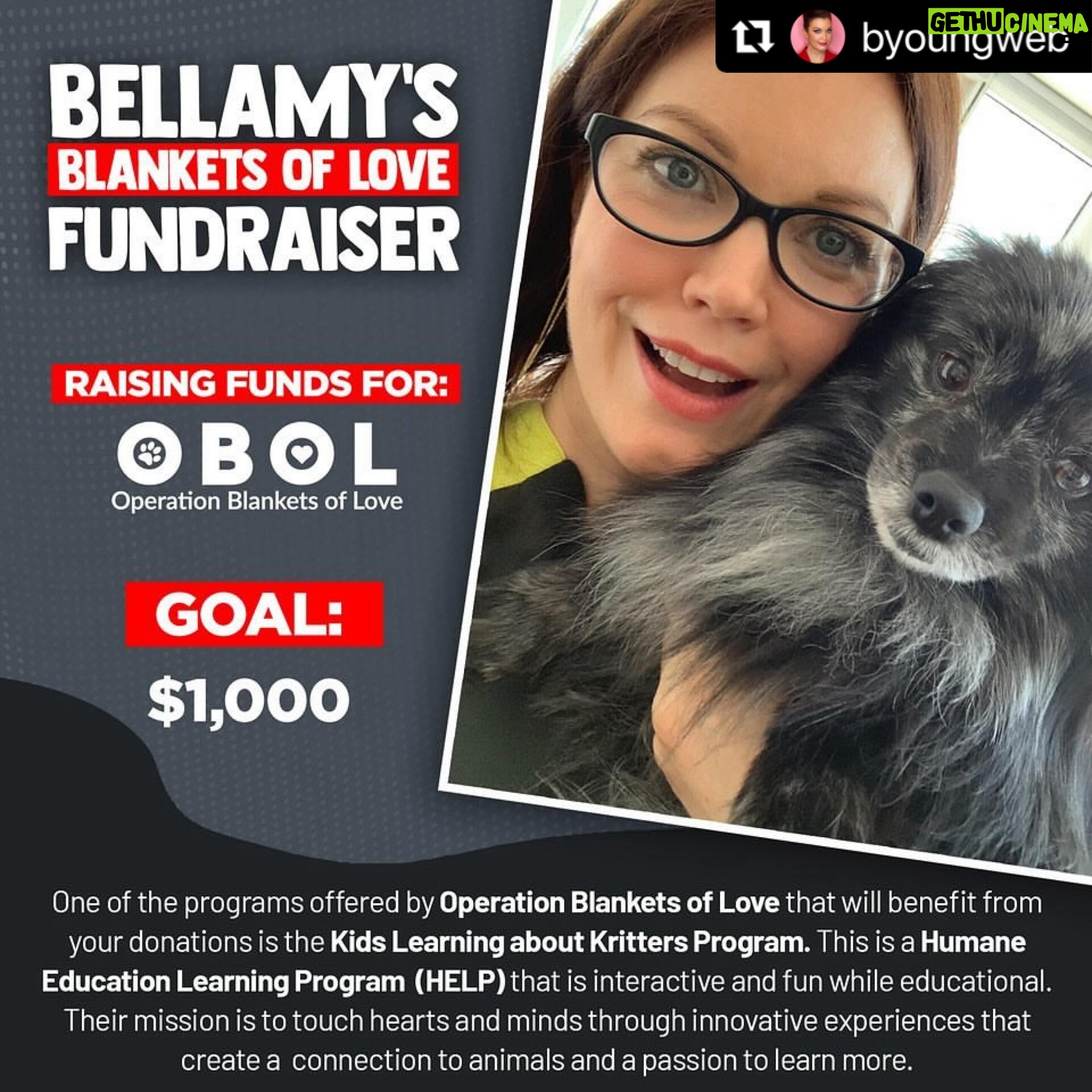 Bellamy Young Instagram - Thank you for fundraising for @obolpaws , Anna. 🥰 Sure hope that together we can help. I'll match whatever we raise. 💗 I'm sending you- & everybody- so very much love. Today & always! 💗❤️💗❤️💗 ・・・ One of the programs offered by Operation Blankets of Love (@obolpaws) that will benefit from your donations is the Kids Learning about Kritters Program. This is a Humane Education Learning Program (HELP) that is interactive and fun while educational. Their mission is to touch hearts and minds through innovative experiences that create a connection to animals and a passion to learn more. ➡️Celebrate Bellamy’s birthday by donating to OBOL using the link in my bio.⬅️ OBOL’s novel solutions-driven humane education program is one of the only humane education programs in California. They will learn how they can help to save the lives of homeless animals. The goal of this program is twofold: to foster strong human-animal bonds and the kids active participants in the program host a collection drive for blankets and other comfort/aid pet items. Then they feel like part of the solution to help shelter animals become more adoptable. We teach how to be kind and to respect all animals. Humane education also teaches empathy, compassion, responsibility, anti-bullying and teamwork. By incorporating these values into our lessons, we can end animal abuse and prevent pets from ending up in shelters. ➡️Celebrate Bellamy’s birthday by donating to OBOL using the link in my bio.⬅️ #obol #bellamyyoung #scandal #prodigalson #gofundme #gofundmedonations #gofundmecampaign #humanesociety #DonateForAGoodCause #animalrescue #animalrescuesaveslives