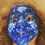 Beth Littleford Instagram – Hallie double-pickle-dared me to “post it on Instagram. “ She snuck off with some blue paint did Starry Night on her face then took this selfie. She’s sticking out her one remaining front tooth for a just a smidge more crazy.