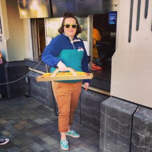 Betsy Sodaro Instagram - Uh oh! We we went back! We ate this giant chili dog, then went on the mummy ride two times in a row and I didn’t shit my pants… another perfect day at Universal Studios.