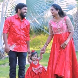 Bharatha Naidu Instagram - Mom , dad and daughter family combo costume sponsored by @fascinodresses_by_shyn from Coimbatore 

These amazing red balloon dresses are very comfortable for my daughter @laya_bharath 

@fascinodresses_by_shyn  especially shyn sister send for my daughter 1St birthday function... 

I specifically mentioned  they aren't compromised for dress quality. 

Thank you so much u guys made our day very special ..