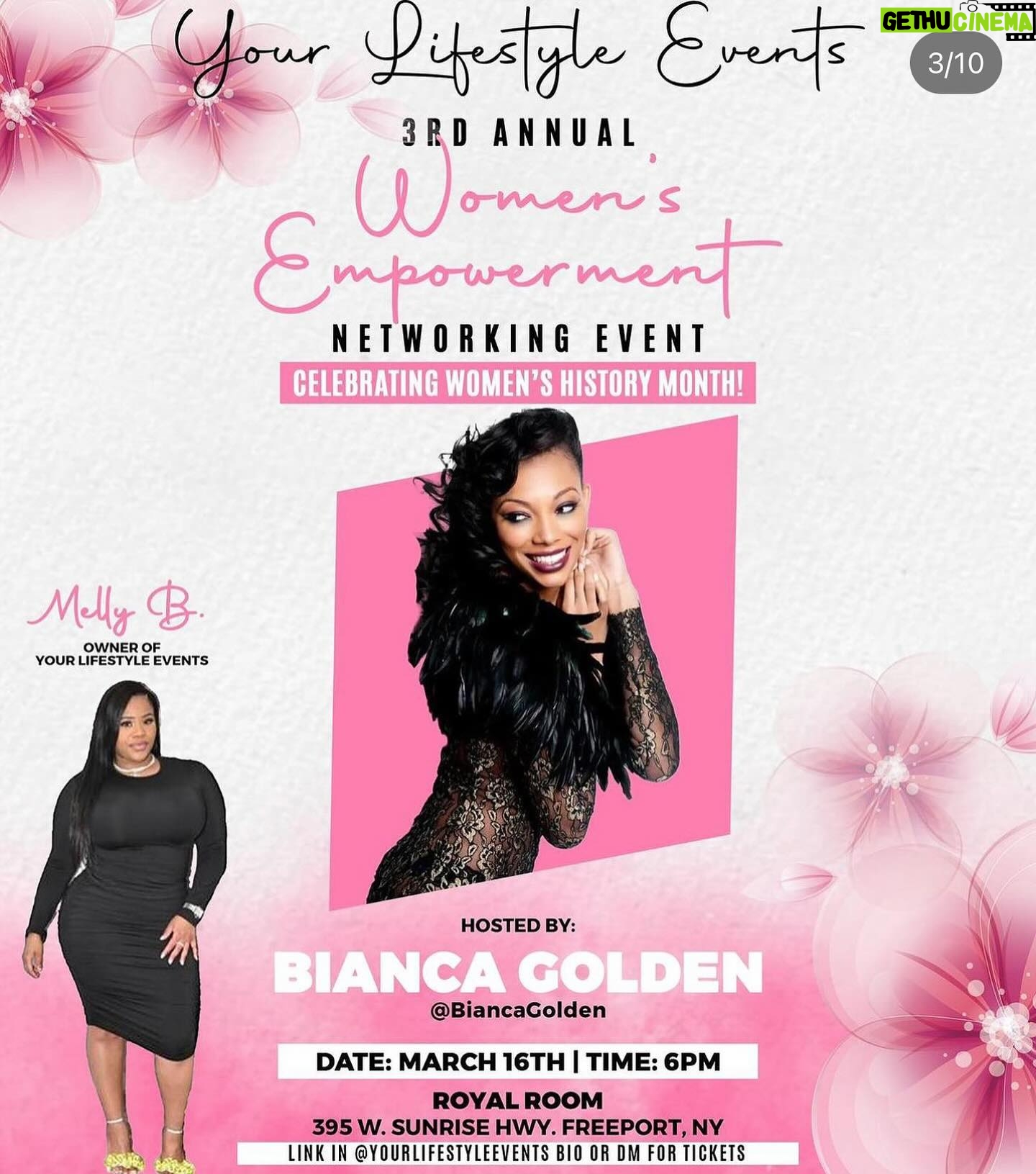 Bianca Golden Instagram - In light of βπ²ππππβπ π»πΎπππππ πππππ½β Your Lifestyle Events will be hosting their 3rd Annual Womenβs Empowerment Networking Event. The event will be located at The Royal Room in Freeport, NY (395 W Sunrise Hwy. Freeport, NY 11520) This event creates a platform for ALL women. There will be various topics covered by the guest and we also want to hear from our attendees. Whatβs better than a room full of powerful and beautiful women uplifting and spreading positivity! Host / Event Planner: Melissa βMelly B.β Butler, Owner of Your Lifestyle Events and Co-Founder of Long Island Fashion Week @YourLifestyleEvents / @Official.WeNetwork Women are powerful, women are fearless, most of all women are limitless! DRESS CODE: CLASSY CHIC For any questions please send an email to YourLifestyleEvents@gmail.com or contact via Instagram DM @YourLifestyleEvents OR @Official.WeNetwork