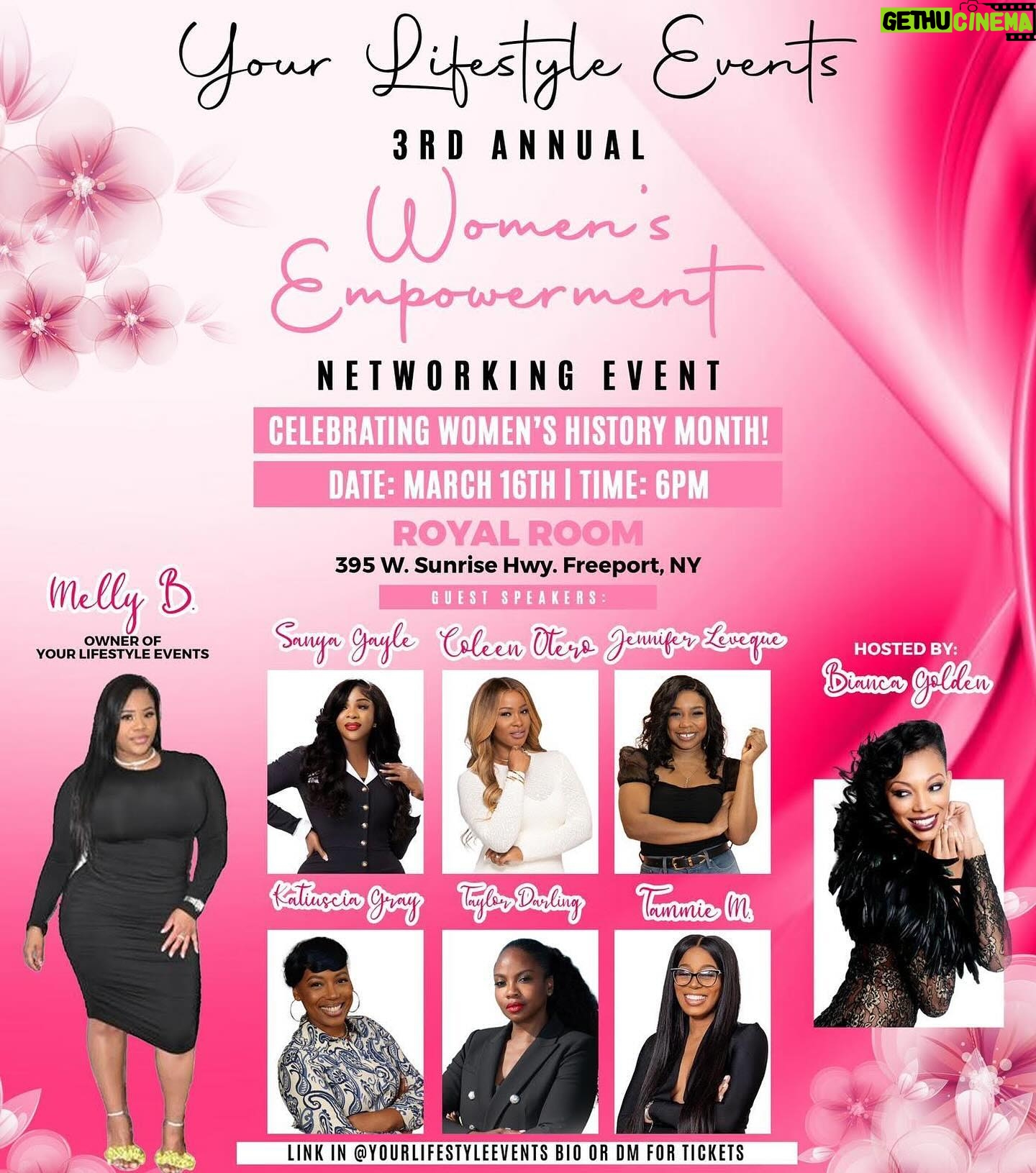 Bianca Golden Instagram - In light of βπ²ππππβπ π»πΎπππππ πππππ½β Your Lifestyle Events will be hosting their 3rd Annual Womenβs Empowerment Networking Event. The event will be located at The Royal Room in Freeport, NY (395 W Sunrise Hwy. Freeport, NY 11520) This event creates a platform for ALL women. There will be various topics covered by the guest and we also want to hear from our attendees. Whatβs better than a room full of powerful and beautiful women uplifting and spreading positivity! Host / Event Planner: Melissa βMelly B.β Butler, Owner of Your Lifestyle Events and Co-Founder of Long Island Fashion Week @YourLifestyleEvents / @Official.WeNetwork Women are powerful, women are fearless, most of all women are limitless! DRESS CODE: CLASSY CHIC For any questions please send an email to YourLifestyleEvents@gmail.com or contact via Instagram DM @YourLifestyleEvents OR @Official.WeNetwork