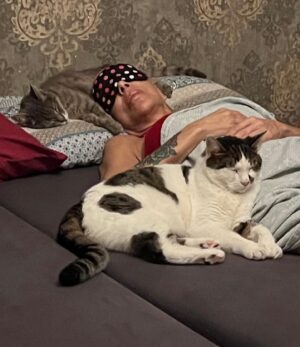 Billur Kalkavan Instagram - Eve dönmekten memnun musun? Tabii çok bi de rahat uyuyabilsem 😹
Kafamda Julie, bacak arasında Kirpi, ayak ucunda Şanslı, yanıbaşımda Aslan, yan yatakta Venüs ve YinYeng daha ne olsun 😹Buğra çekmiş gece fotoyu.
.
.
.
#kedi #cat #kediler #cats #uyku #sleep #rahat #comfort