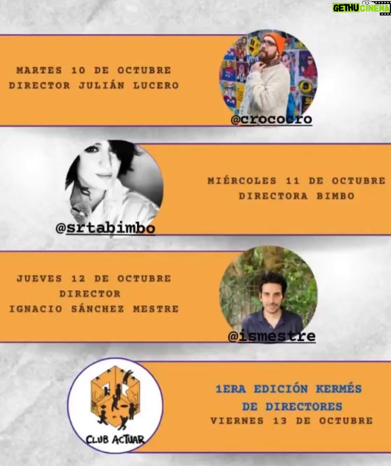 Bimbo Godoy Instagram - Conocés @clubactuar ! Yo te espero el miércoles! Mirá los directores de la semana del 10 al 13 de octubre: ✨ Martes @crococro ✨ Miércoles @srtabimbo ✨ Jueves @ismestre ✨ Viernes 1era edición kermés de Directores. Festejamos el primer mes del club con una jornada extendida de 5 horas, varios directores y algo para brindar y comer. Valor especial $5000 🗓️ Reserva tu vacante mediante el link que está en la bio de @clubactuar ⌚️El club abre de lunes a viernes de 17 a 19 hs ✅ Podés llegar e irte cuando quieras 📍Estamos en Chacarita (la dirección se brinda una vez confirmada la vacante) 💲3.000 por persona No es una clase, es un club😎